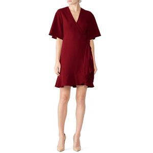 StyleStalker Natalia Wrap Dress Women's Small Red Ruffles Short Sleeves V-Neck